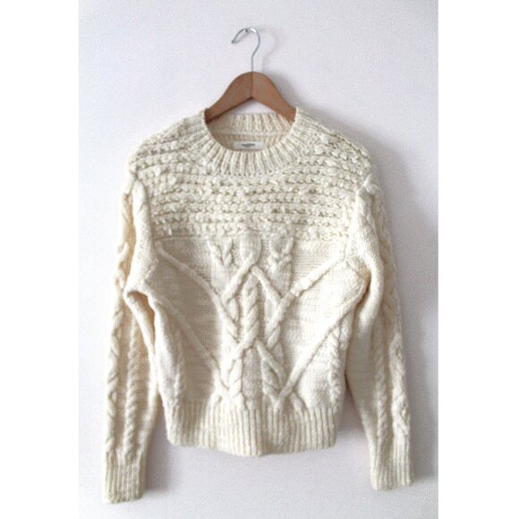 Isabel Marant Étoile Ryder Bouclè Trim Cable-Knit Wool Sweater / FR 38 / Cream - Picture 3 of 10